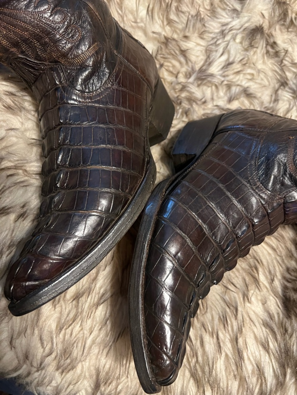 Men's DOMINI PELLE CAIMAN dark  Brown Leather Cowboy Boots Sz 9 NEW SOLES/HEELS - Picture 14 of 16